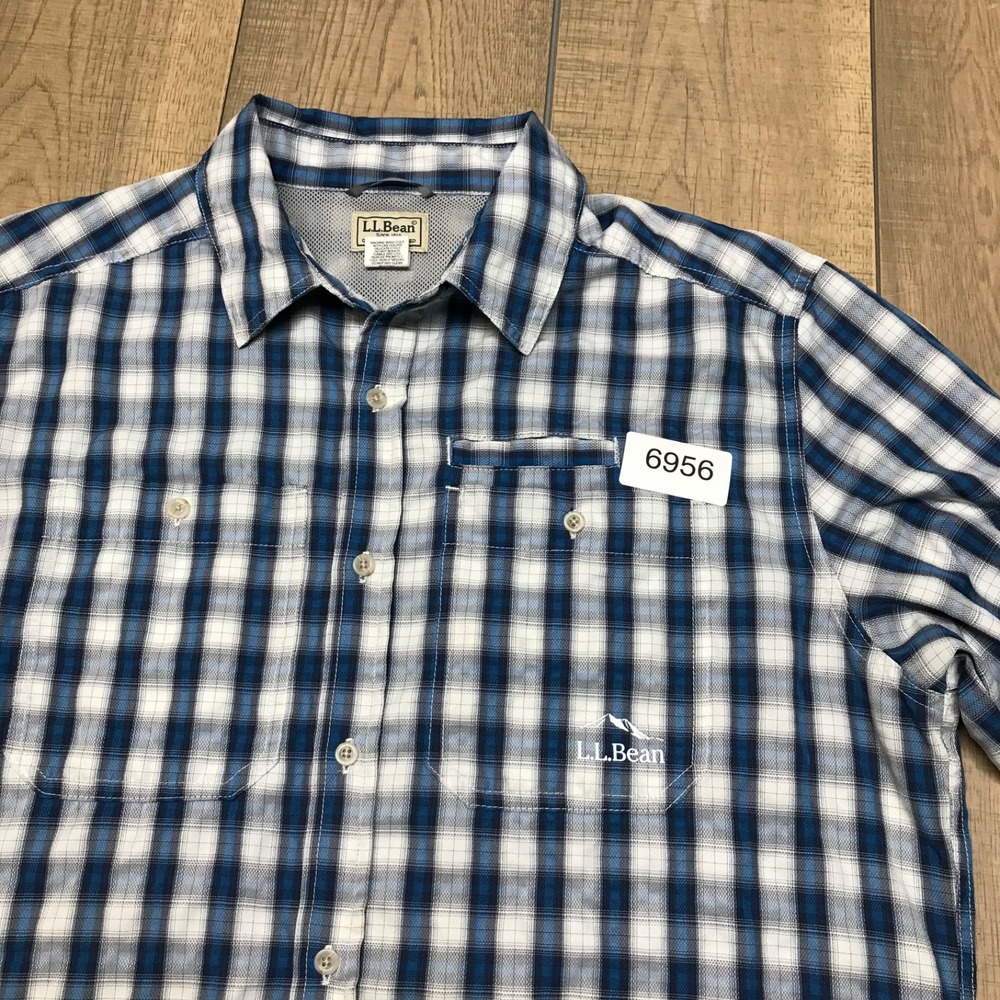 L.L. Bean Shirt Mens Size L Blue Button Up Plaid Vented Fishing Hiking‎ Roll Tab - Picture 12 of 12
